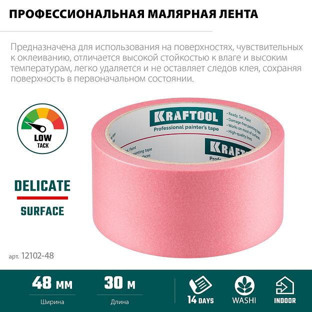 KRAFTOOL #200 Delicate 48 мм х 30 м, для деликатных и недавно окрашенных поверхностей, малярная лента (12102-48) фото 4