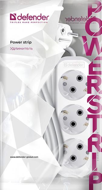 Сетевой удлинитель Defender R330 7м (3 розетки) белый (пакет ПЭ) фото 4