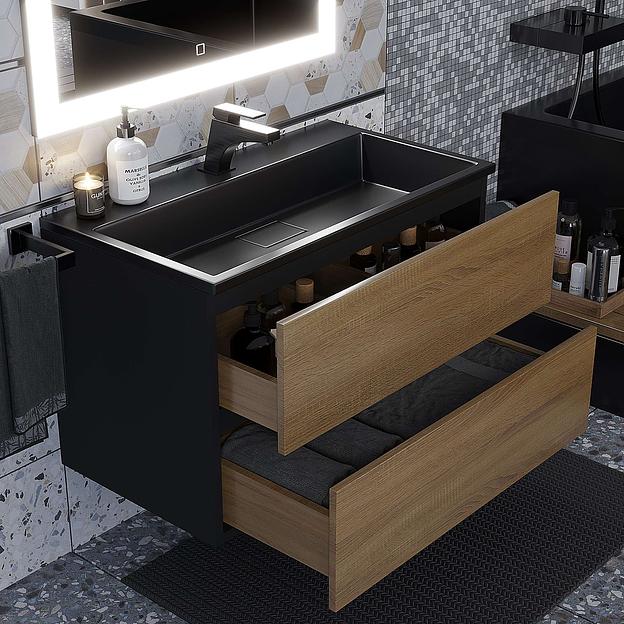 Тумба под раковину для ванной Uperwood Barsa 80 см, подвесная, черная/дуб сонома фото 3