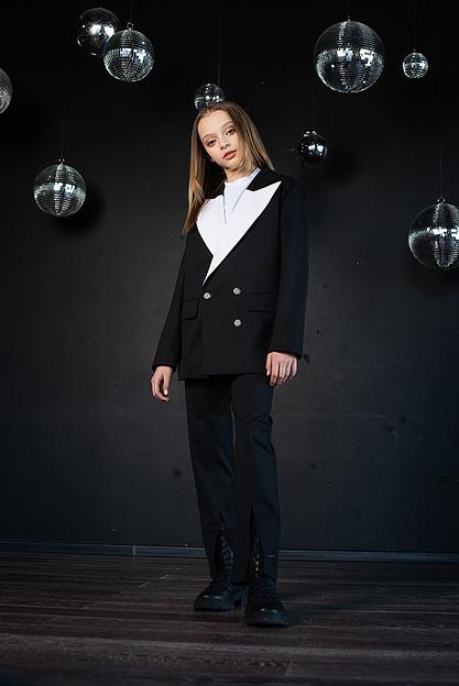 Классические чёрные брюки с разрезами для девочки ОПТ фото 1