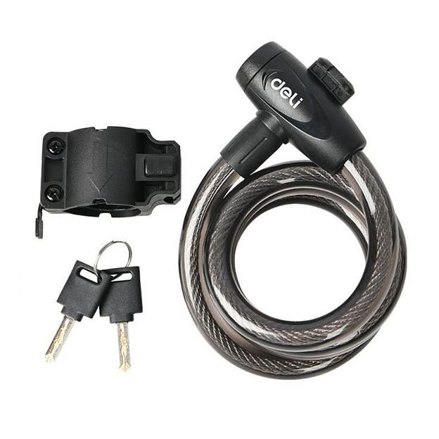 Замок Deli Замок тросовый велосипедный Deli DL508061 10*1000 мм, два ключа, держатель на раму фото 1