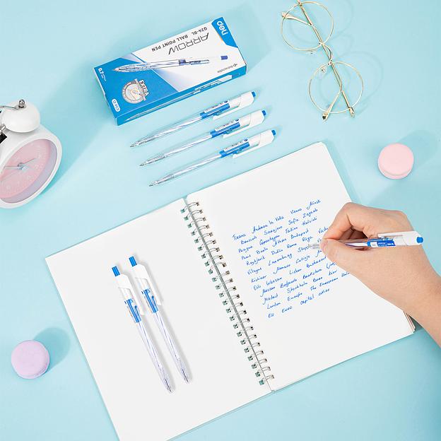 Ручка шариковая Deli EQ24-BL авт. 0.7мм прозрачный синие чернила (1шт) фото 6