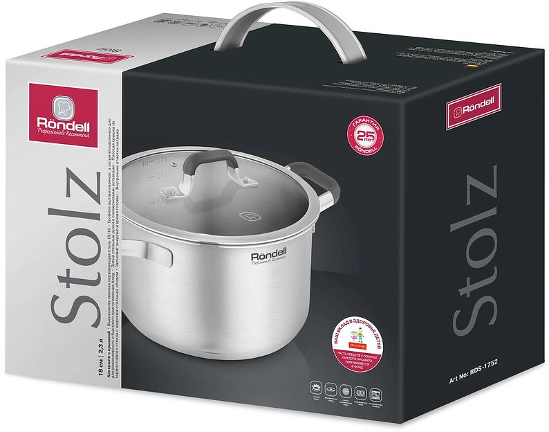 Кастрюля Rondell Stolz RDS-1752 2.3л. d=18см (с крышкой) стальной фото 2