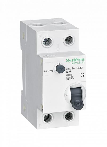 Systeme electric C9D34616 City9 Set Авт. выкл. диф. тока (АВДТ) 1P+N С 16А 4.5kA 30мА Тип-АС 230В фото 1