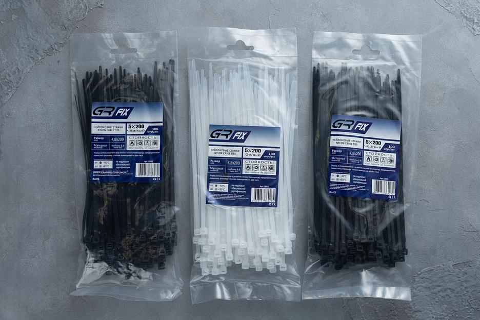 Кабельная стяжка GR-FIX 4×250, 4×300, 4×370, 4×400, 4×450 мм белые/чёрные опт фото 2