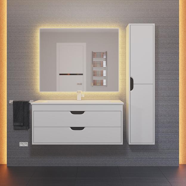 Тумба с раковиной для ванной Uperwood Modul 100 см, подвесная, матовая, белая/графит фото 7