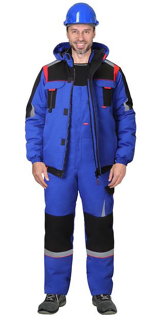 Костюм «Сириус-Стан»зимний куртка и полукомбинезон, васильковый с чёрным и красным ОПТ фото 1