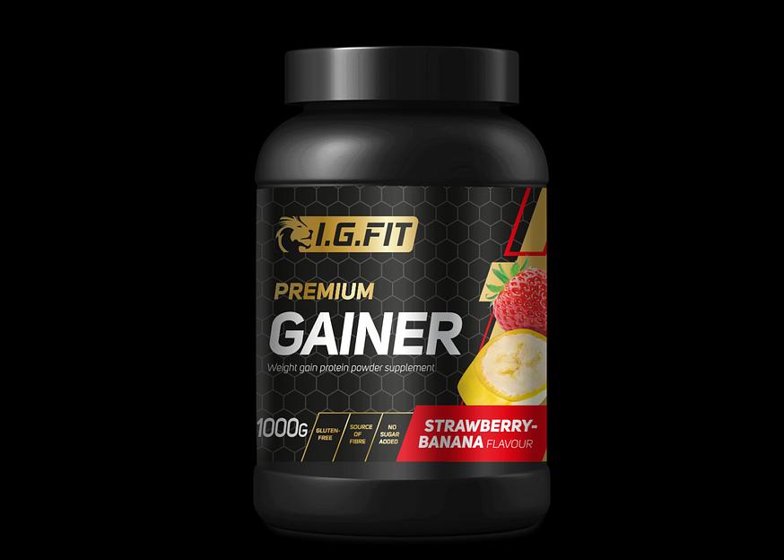 Комплексная пищевая добавка Гейнер I.G.FIT, со вкусом клубника-банан, 1000 гр фото 1