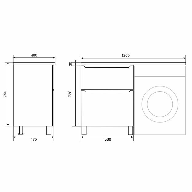 Тумба под стиральную машину Uperwood Tanos 60 см, напольная, белая, 2 ящика фото 7
