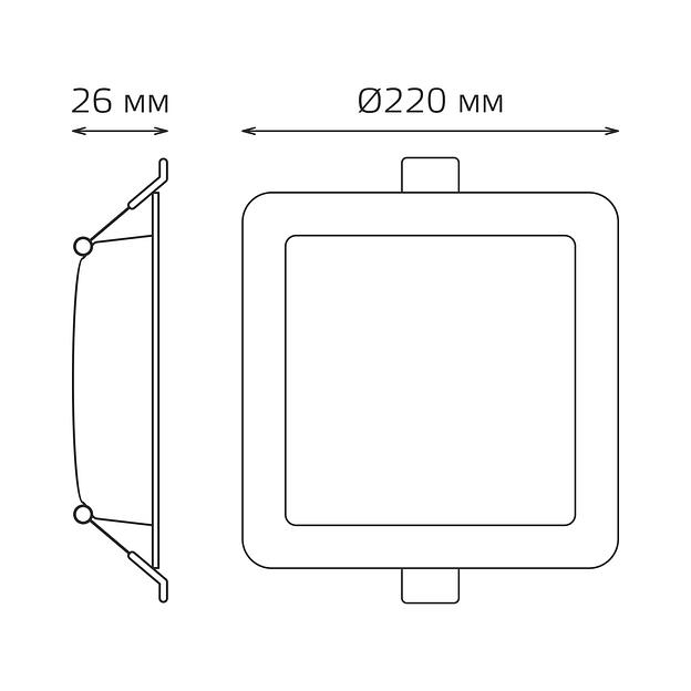 Светильник светодиодный ДВО 24 Вт 4000К 2100 лм 170-260В IP20 225х225х26мм монт разм 190х190мм Пластик Elementary Gauss фото 7