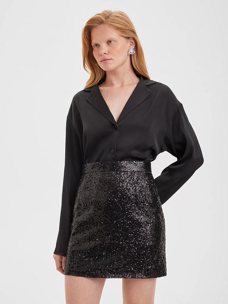 Юбка мини с пайетками, черный, опт фото 3