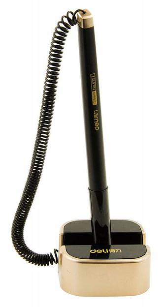 Ручка гелевая Deli E6797BLUE на подставке однораз. 0.7мм черный синие чернила фото 3