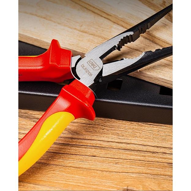 Диэлектрические удлиненные плоскогубцы Deli DL512108 200мм, сталь Cr-V, сертификат VDE для работ под напряжением до 1000 В фото 4