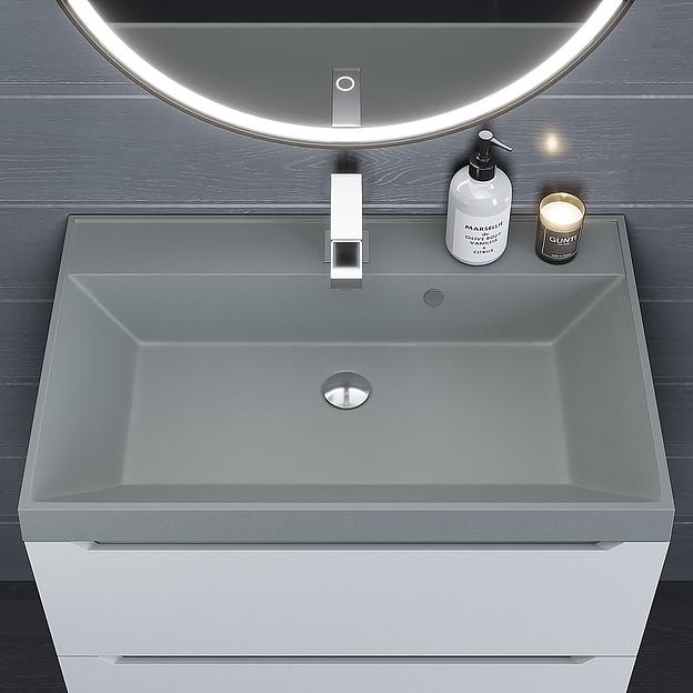 Раковина кварцевая для ванной комнаты Uperwood Classic Quartz 70 см, серая матовая, платина фото 4