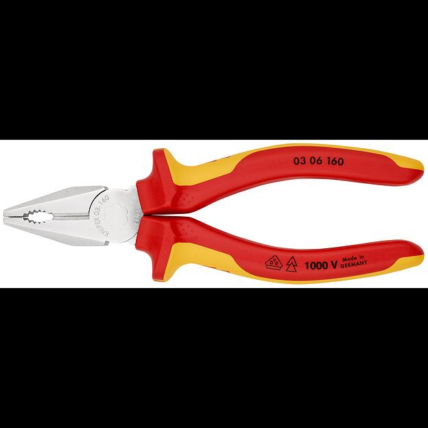 Плоскогубцы комбинированные VDE 1000V резка - проволока средней твердости 31мм твердая проволока 2мм кабель 10мм (16мм) L=160мм диэлектрические хромированные двухкомпонентные рукоятки фото 1