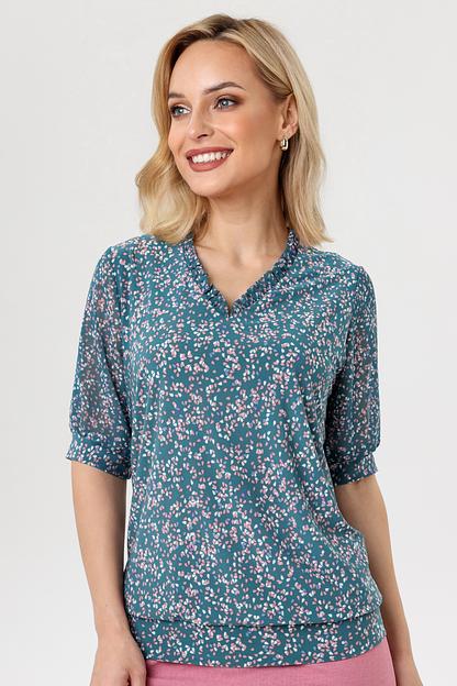 Блузка женская  7015-22/03/Зеленый, розовый  фото 2