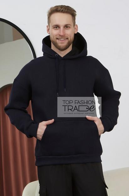 Худи мужское с начёсом оверсайз с капюшоном чернильный HUD03-3 фото 2