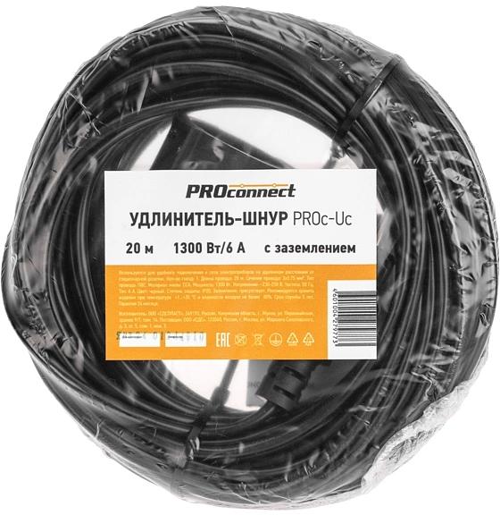 Удлинитель силовой PROconnect PROc-Uc (13-4910) 2x0.75кв.мм 1розет. 20м ПВС 6A без катушки черный фото 5