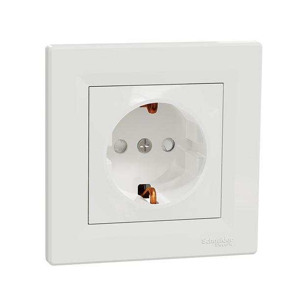 Розетка с заземлением со шторками SE EPH2900221 Asfora 16А в сборе винт. клеммы белый EPH2900221 фото 1