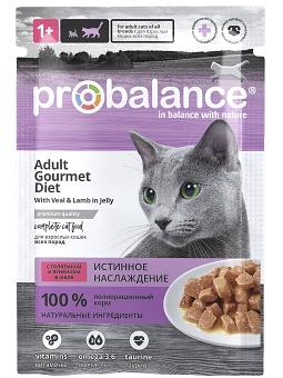 Консервированный корм для кошек Probalance Gourmet Diet с телятиной и ягненком в желе, 85г ОПТ фото 1
