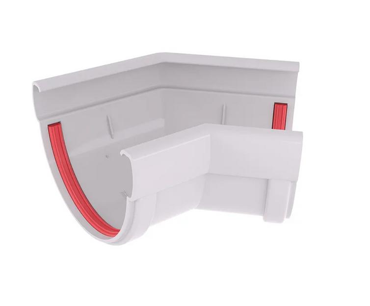 Водосток ПВХ Grand Line угол желоба «Дизайн 135» 135° белый фото 1