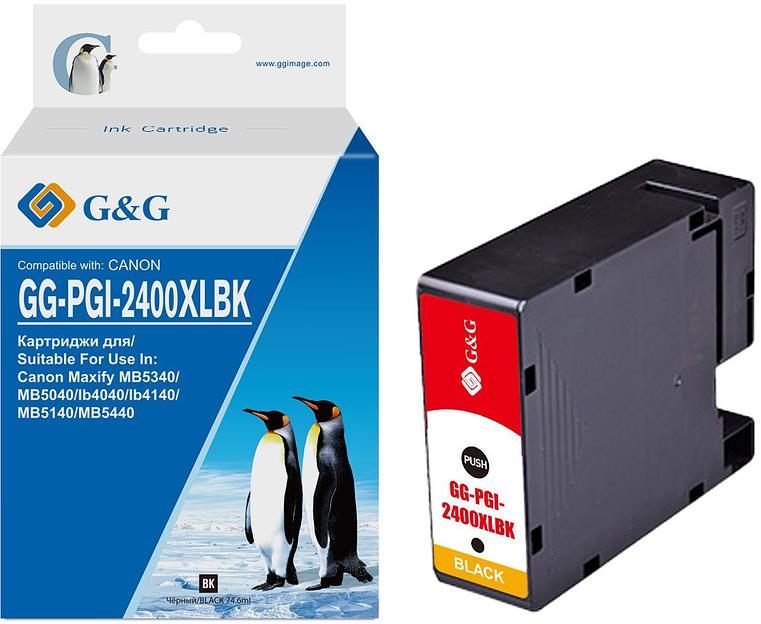 Картридж струйный G&G GG-PGI-2400XLBK PGI-2400XL BK черный (74.6мл) для Canon Maxify iB4040/iB4140/МВ5040/MB5140/МВ5340/MB5440 фото 1