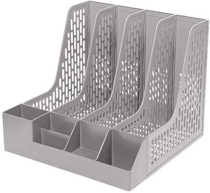Лоток вертикальный Deli E9849 GREY E9849 4отд. сборный для бумаг 325x320x275мм серый пластик пластиковый пакет фото 1