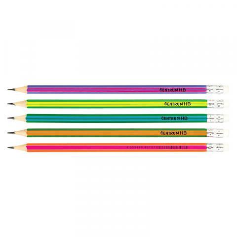 Карандаш простой HB, с белым ластиком, заточенный, корпус ассорти, Centrum фото 1