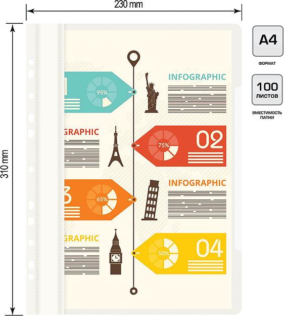 Папка-скоросшиватель Бюрократ PS-P20WH A4 прозрач.верх.лист боков.перф. пластик белый фото 4