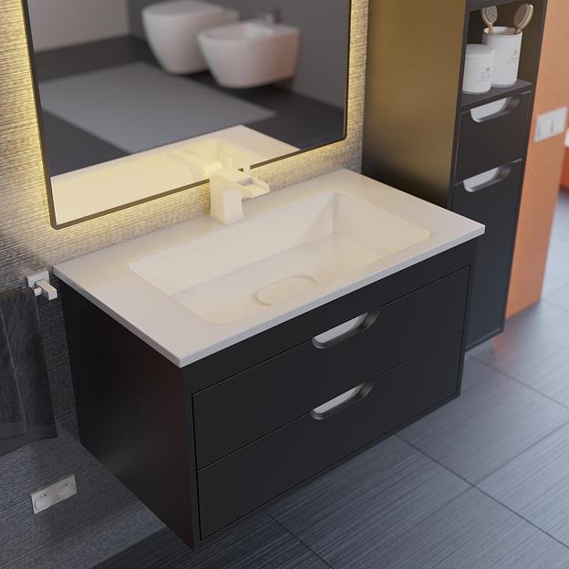 Тумба с раковиной для ванной Uperwood Modul 80 см, подвесная, матовая, черная фото 3