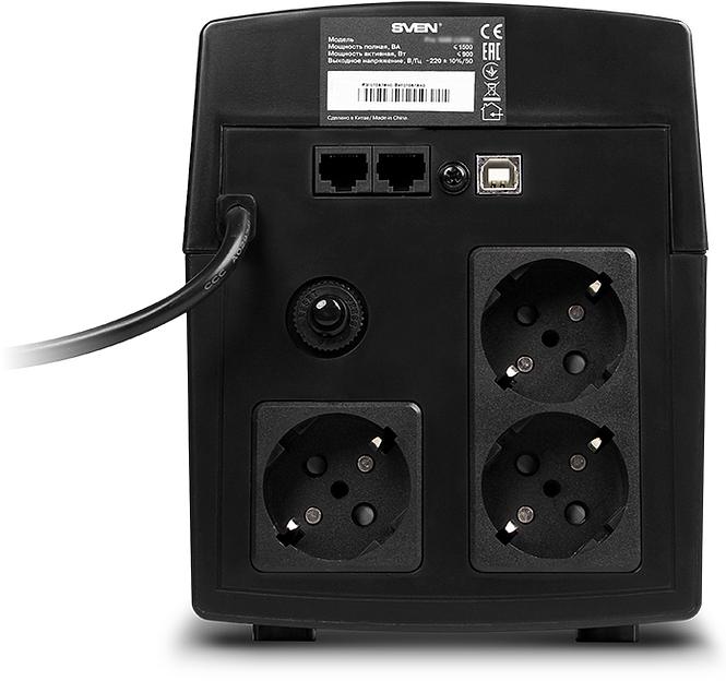 ИБП SVEN Pro 1500 (LCD, USB), линейно-интерактивный, автоматический стабилизатор напряжения, 1500Вт, 900Ва, 3 евророзетки, USB, RJ-45, черный, габариты 140?350?175мм, 10кг. (SV-013875) фото 3