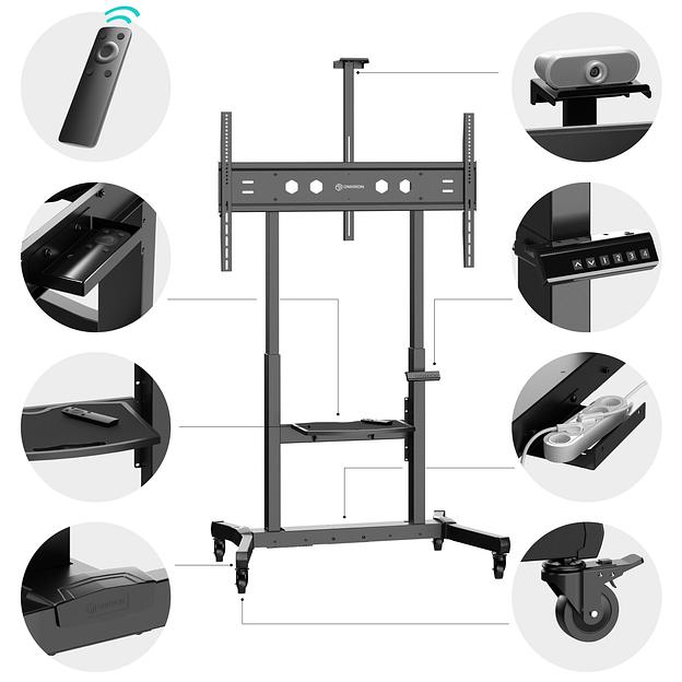 ONKRON TS1991 eLift моторизированная стойка для телевизора с кронштейном 50"-100", мобильная, черная фото 8