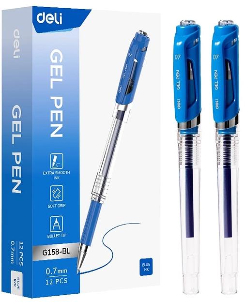 Ручка гелев. Deli EG158-BL прозрачный d=0.7мм син. черн. резин. манжета фото 1