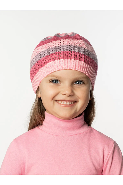 Шапка вязаная детская «Волнушка», Розовый-серый, Опт фото 1