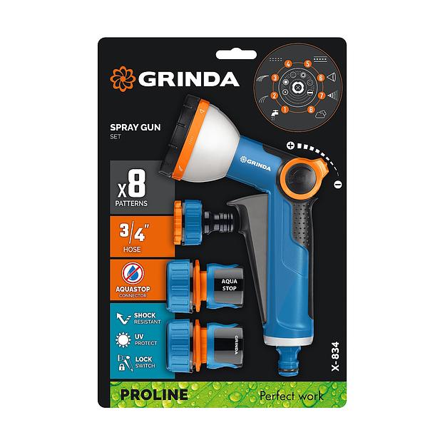 GRINDA Х-834, пистолет поливочный X-8, коннектор 3/4, конектор 3/4 с автостопом, адаптер с внутр. резьбой 1/2 х 3/4,набор поливочный PROLine (429167) фото 9
