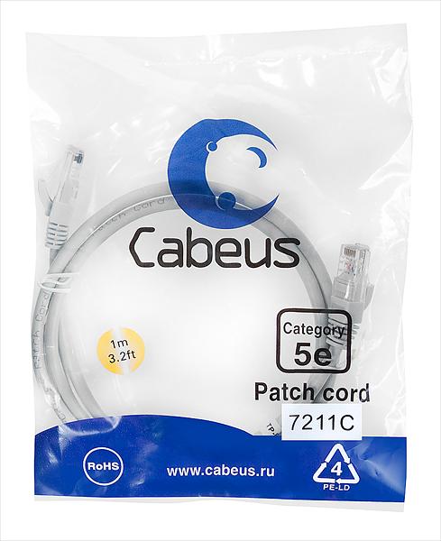 Cabeus PC-UTP-RJ45-Cat.5e-1m Патч-корд U/UTP, категория 5е, 2xRJ45/8p8c, неэкранированный, серый, PVC, 1м (PC-UTP-RJ45-Cat.5e-1m) фото 1