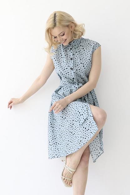 Платье из вискозы с поясом, серый, опт фото 3