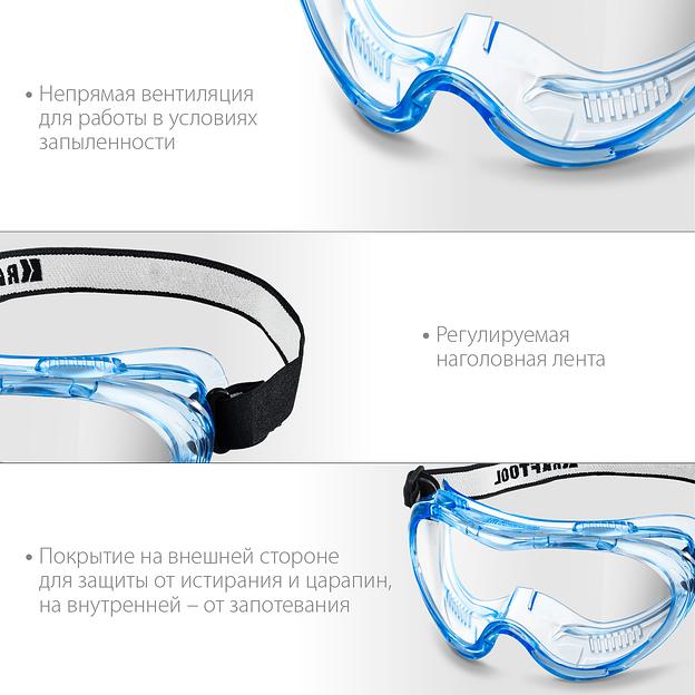 KRAFTOOL PANORAMA защитные очки закрытые, прозрачные, защита от царапин и запотевания, UV 380, оптический класс 1 (11008) фото 4