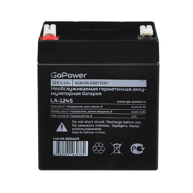 Аккумулятор свинцово-кислотный GoPower LA-1245 12V 4.5Ah (1/10) Аккумулятор свинцово-кислотный GoPower LA-1245 (00-00016675) фото 1