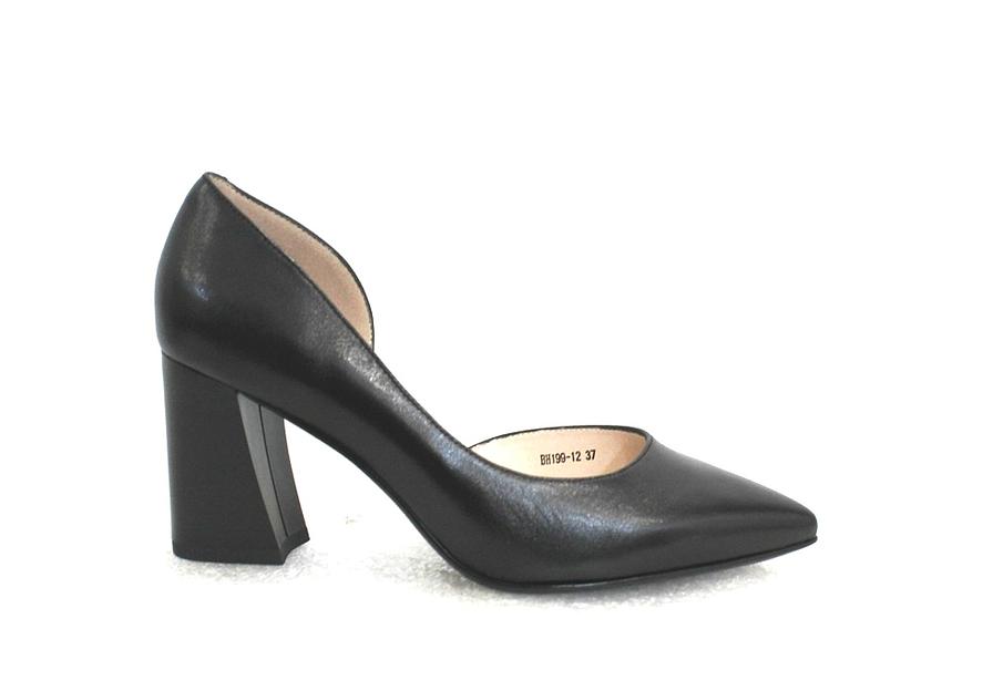 Туфли женские, чёрные, натуральная кожа, каблук 8 см фото 1