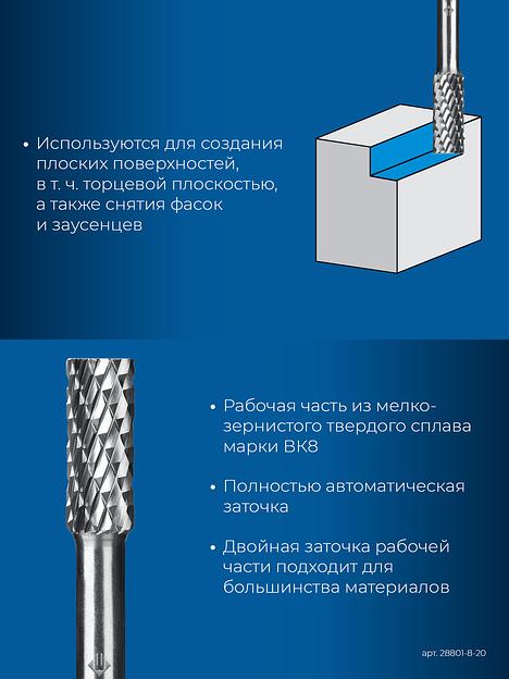 ЗУБР 8х20 мм, тип B (цилиндр с торцевыми зубьями), хв-к 6 мм, твердосплавная борфреза, ПРОФЕССИОНАЛ (28801-8-20) фото 7