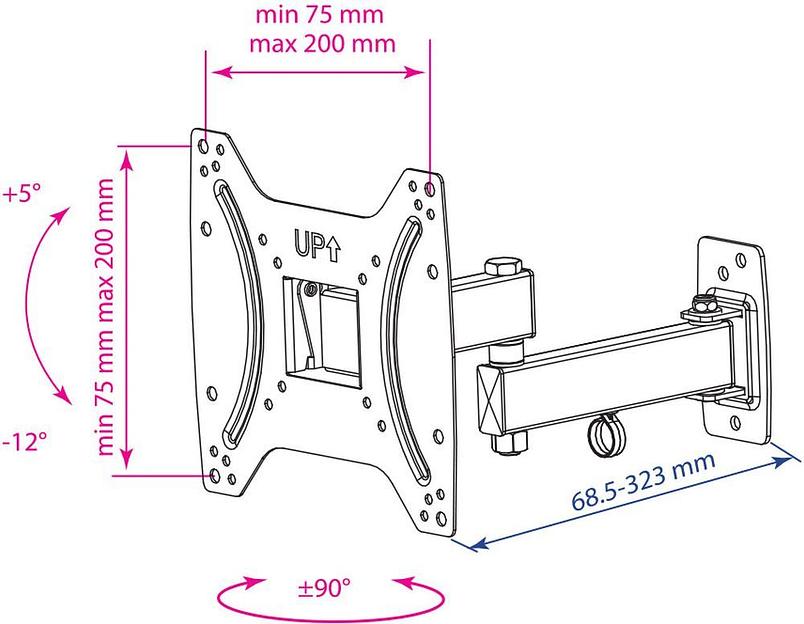 Кронштейн для телевизора Kromax OPTIMA-204 черный 15"-42" макс.25кг настенный поворотно-выдвижной и наклонный фото 2