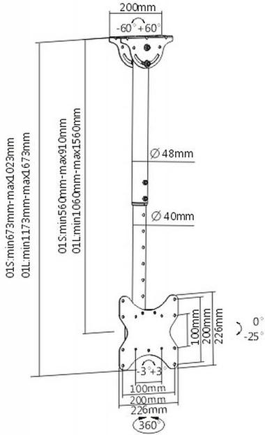 Кронштейн для телевизора Arm Media LCD-1600 черный 15"-48" макс.55кг потолочный наклон фото 2