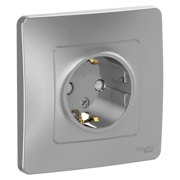 Systeme electric BLNRS001113 BLANCA С/У РОЗЕТКА с заземлением со шторками, 16А, 250В, АЛЮМИНИЙ фото 1