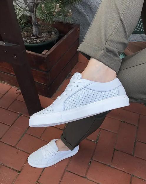 Кеды белые кожаные дышащие BuzShoes ОПТ фото 4