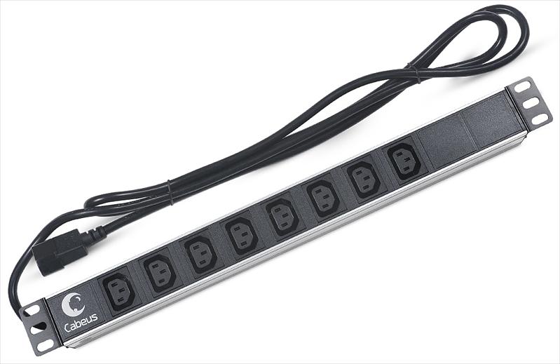 Блок розеток Cabeus PDU-8I-2IEC Блок розеток для 19" шкафов, горизонтальный, 8 розеток IEC 320 C13, 10 A, без выключателя, алюминиевый корпус, шнур 2 м, вилка IEC 320 C14 (PDU-8I-2IEC) фото 1