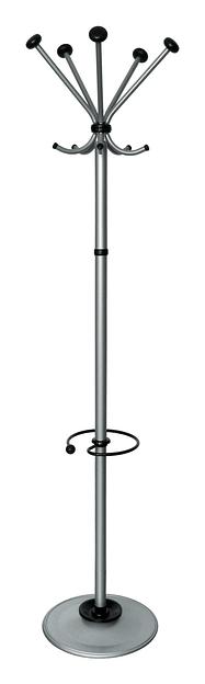Вешалка напольная Бюрократ Квинтет ТМК-2 КВИНТЕТ ТМК-2/METALLIC серебристый основание круг наконечники черный крючки двойные для верхней одежды метал. фото 1