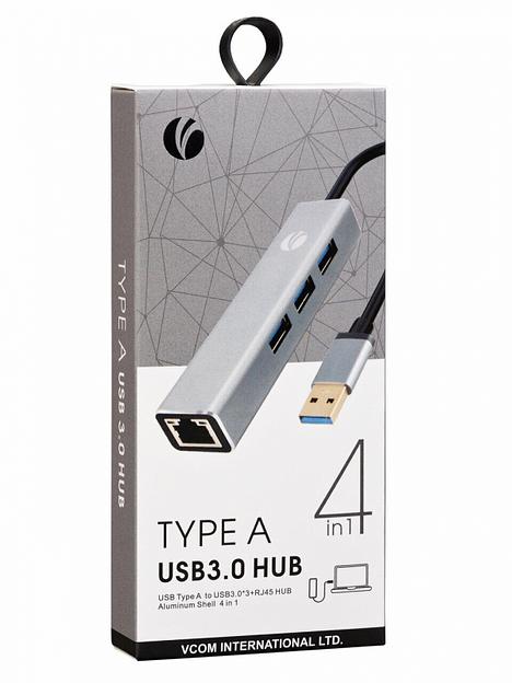 Переходник USB 3.0 -->RJ-45 1000Mbps+3 USB3.0, Aluminum Shell, 0.2м VCOM VCOM DH312A фото 2