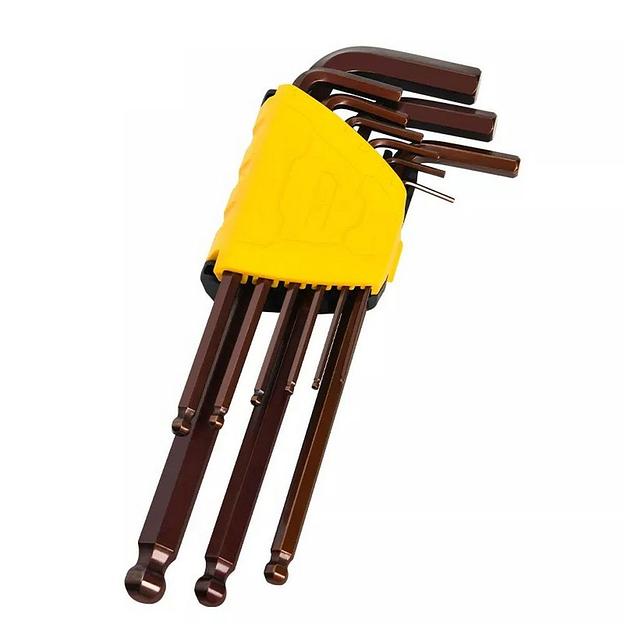 Ключ Deli Набор шестигранных ключей с шаром удлиненных Deli DL230709G 9 шт S2, размеры 1,5,2,2,5,3,4,5,6,8,10мм, пластиковый держатель фото 1