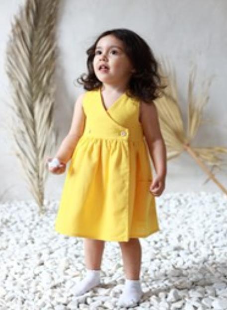 Сарафан на запах изо льна желтый ОПТ фото 3